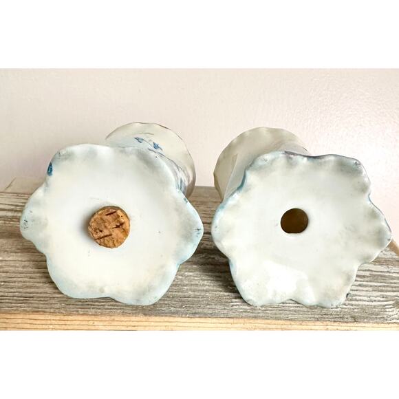 Scalloped Antique Hand Painted Salt and Pepper Shakers with Gold Tops - Picture 2 of 8